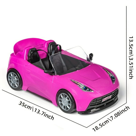 Pink 2-Seater Convertible Doll Car with Seatbelts and Rolling Wheels - Perfect for Kids and Toddlers