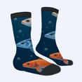 thumbnail image 2 of Vibrant Underwater Theme Socks (2 Pairs) - Dark Blue with Colorful Fish & Bubbles Unisex Trendy Design Perfect for All Seasons Mixed Color Fun, 2 of 5