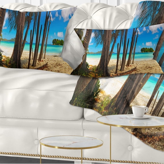 Designart Praslin Island Tropical Beach Panorama - Modern Seascape Throw Pillow - 12x20
