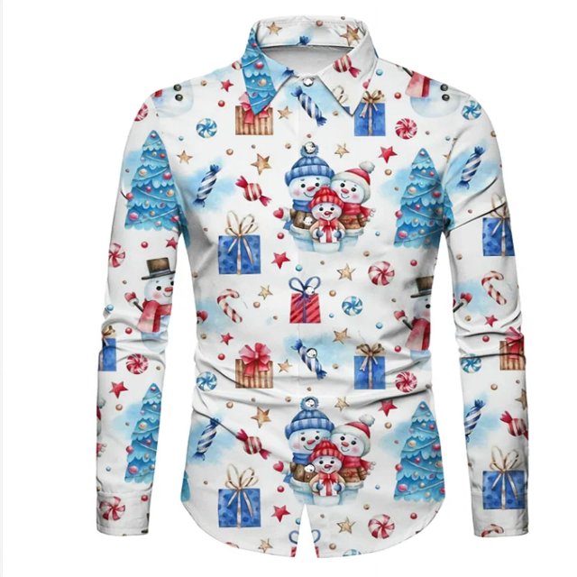 Camisa de manga larga con botones para fiesta de Año Nuevo, regalo de , nueva, con copos de nieve dorados, tallas s-6xl