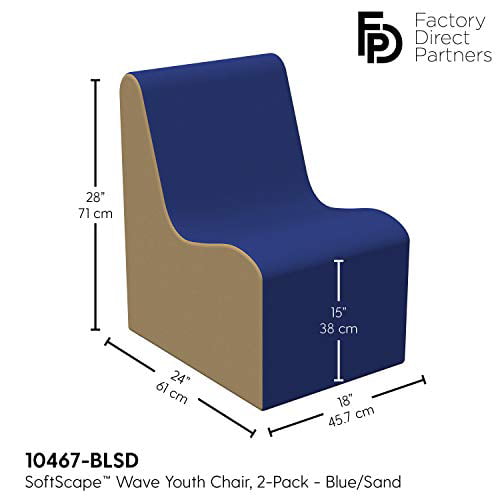 2-Pack Play Soft Supportive Foam Furniture for Kids for Bedrooms SoftScape Wave Preschool Chair Seating Set Blue/Sand Playrooms Classrooms 