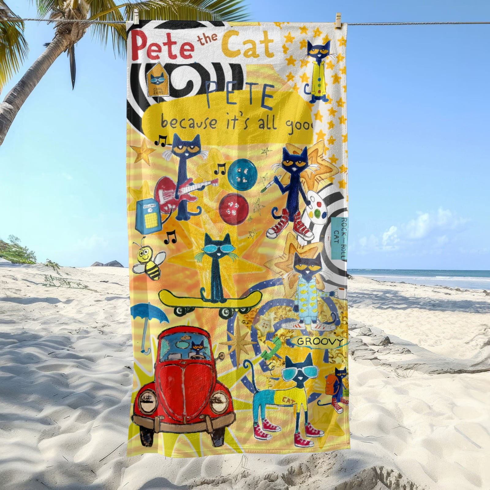 Pete the Cat Gifts Beach Towel for Women Girl Birthday Inspired Fan Bath Outdoor Music Lover