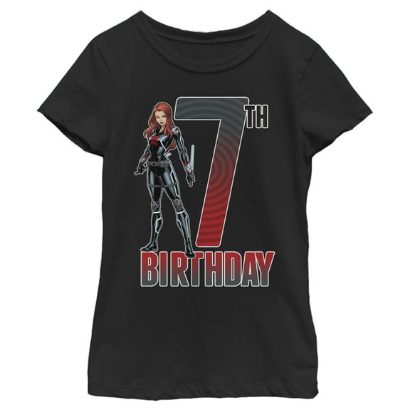 Girl's Marvel Black Widow 7th Birthday  Graphic Tee Black Large