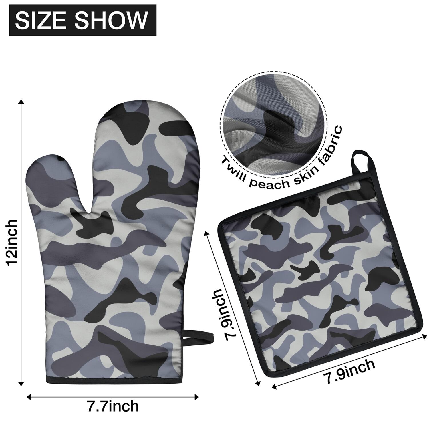 Camouflage Oven Mitts and Pot Holders Set Of 4, Heat Resistant Kitchen Gloves with Non-Slip Grip, Hanging Loop, Soft Cotton Lining for Baking, Cooking, Grilling, Barbecue