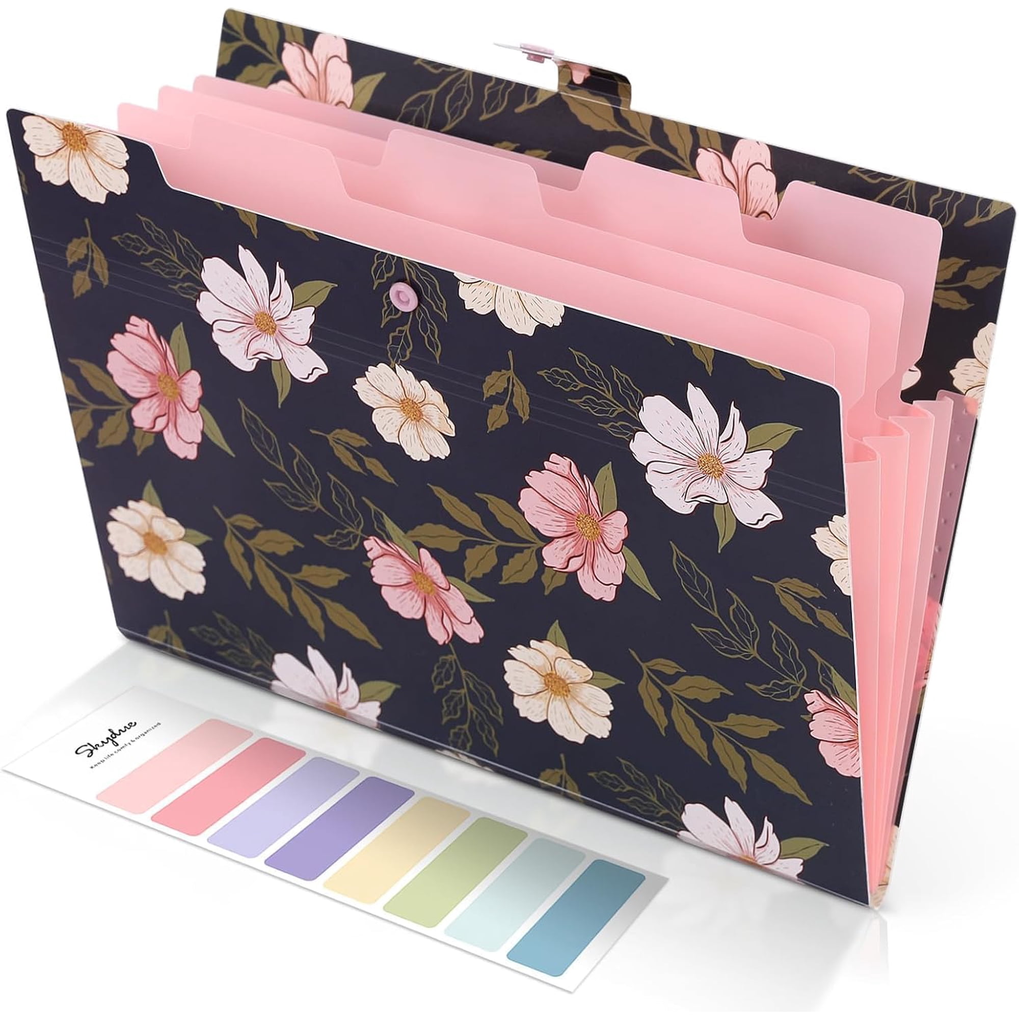 Accordion File Organizer Floral Expanding File Folders with 5 Pockets Cute Document Organizer for Paper Bills Receipt Storage School Office & Hospital Supplies Letter/A4 Size Navy Blue - Navyblue