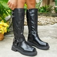 thumbnail image 4 of Viluyesy Womens Tall Boots, Zip-Up Buckle Round Toe Thick Sole Faux Leather Moto Boots Black, 4 of 9