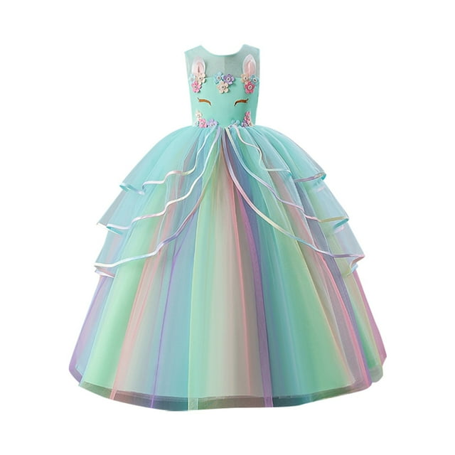 MIASHUI Robes de Demoiselles d'Honneur Sans Manches Princesse en Tulle Tutu Robe Formelle pour Mariage Anniversaire, Vert, 7-8 Ans
