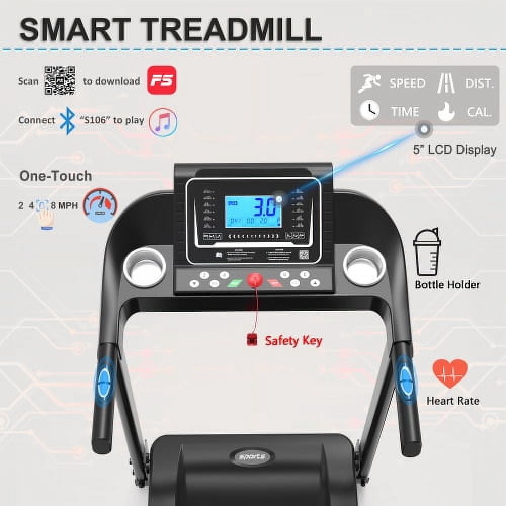 Hi-Treadmill,1-YEAR-WARRANTY,2.0HP,250 LBS,Foldable with Incline,Fitshow App,5" LCD Screen Bluetooth Music,Electric Walking Running Treadmill Machine,Folding Treadmill for Home Office Gym