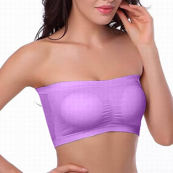 Xfvqtps Strapless Bras for Women Padded Elastic Bralette Push up Solid Color Bandeau Bras Purple