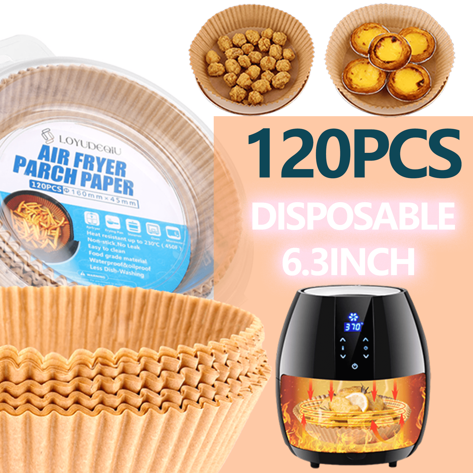 120Pcs Parchment Paper For Air Fryer,Air Fryer Liners 6.3inch