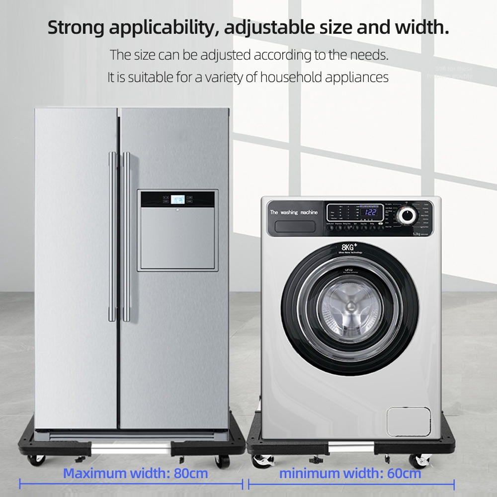 Yajisi Adjustable Rubber Wheel Fridge & Washer Stand – 60‑80cm Mobile Base with Locking Swivel Wheels, 264lb Capacity