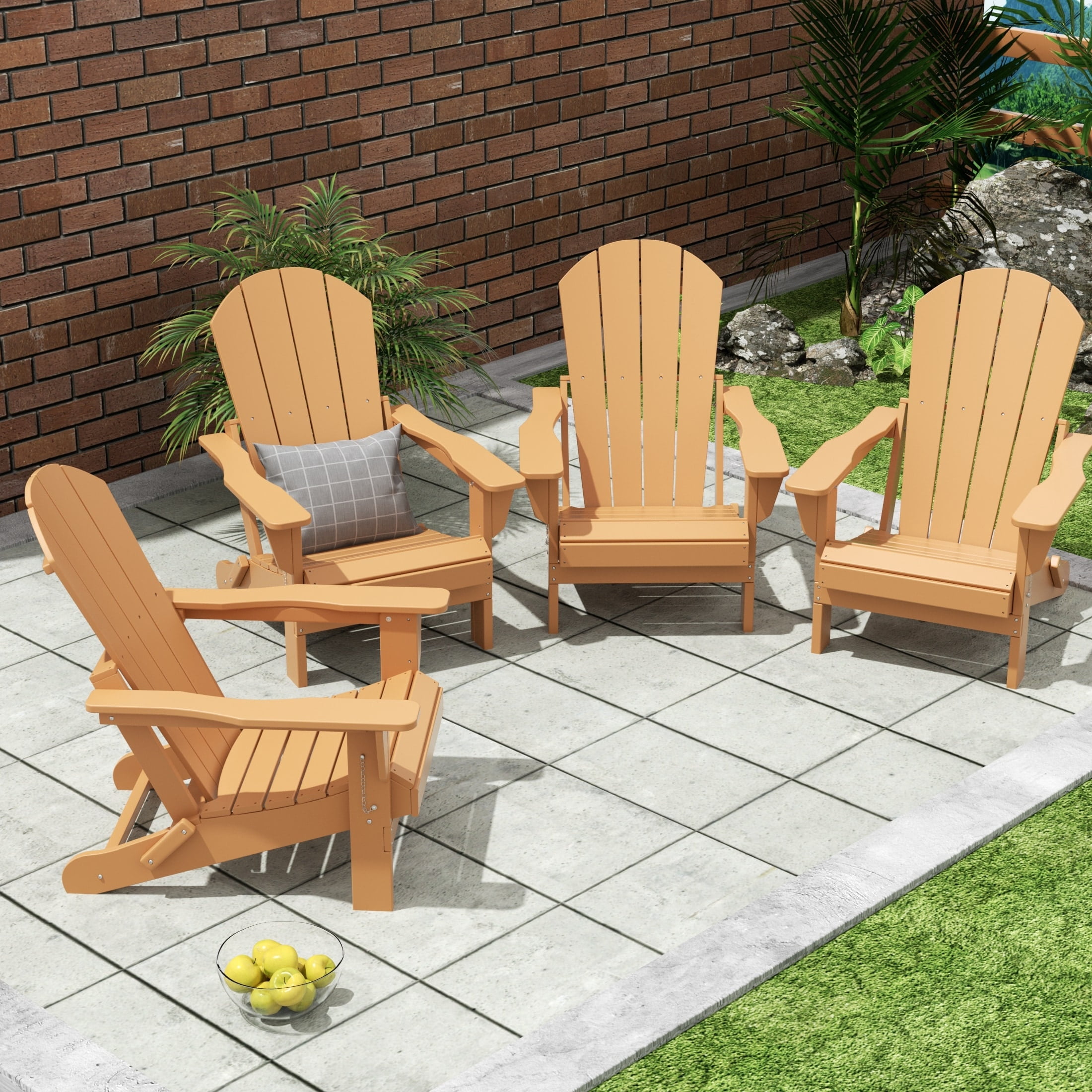 Polytrends  Laguna Weather Resistant Outdoor Patio Folding Adirondack Chairs (Set of 4) Lime