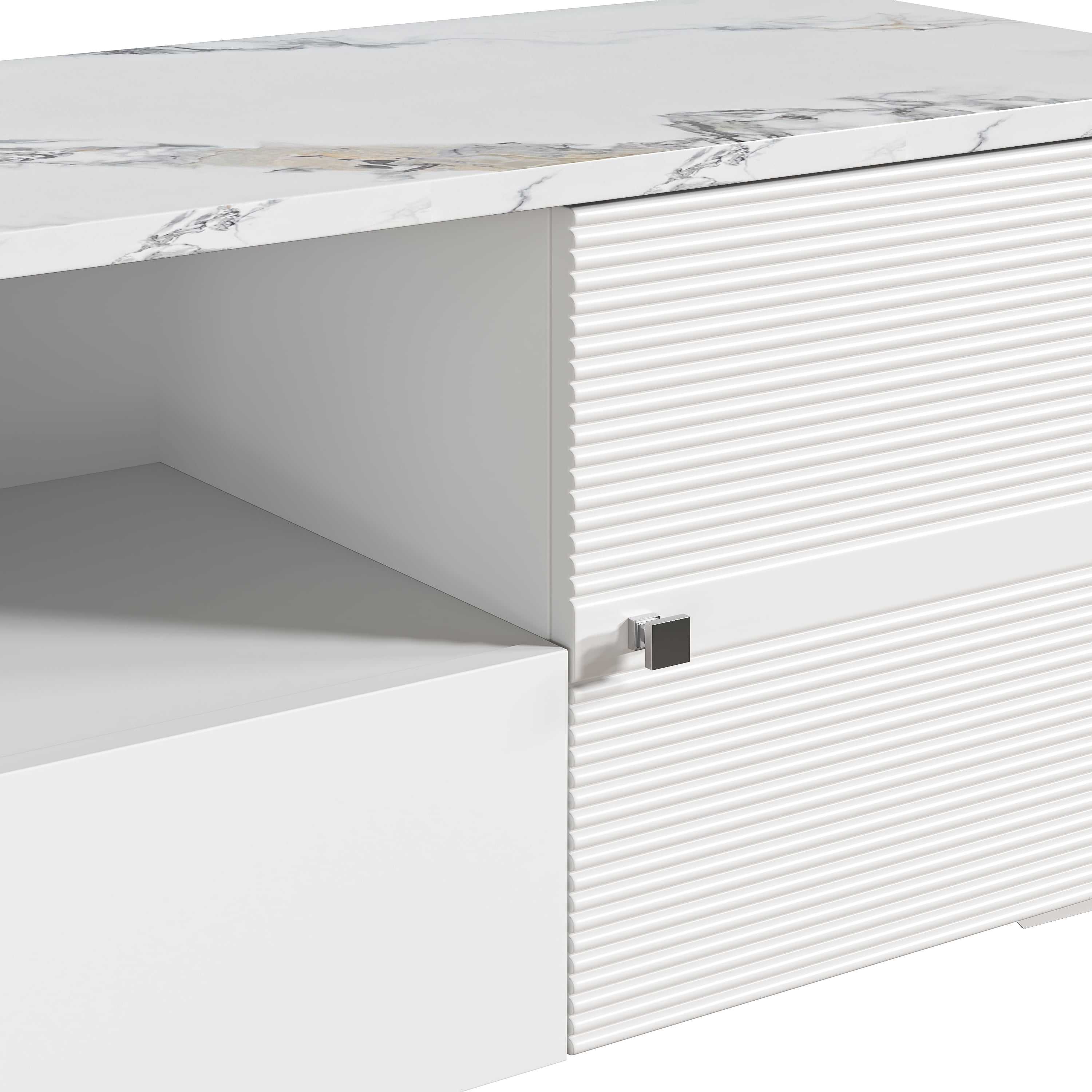 Joy River 70" Entertainment Center with Storage, Urban Blue Finish, Fits 60-75 inch TV, Built-in Cable Management & Adjustable Shelves,White
