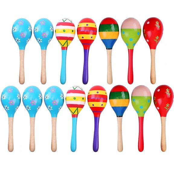 BESTSKY 15Pcs Mexican Party Favors Wooden Maracas for Kids Birthday Baby Shower Gifts Percussion Instruments