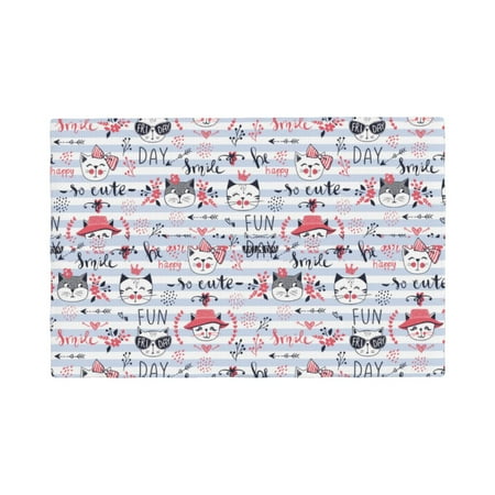 

Placemats Set Of 4 / 6 Blue Stripes Lines Cute Cat Placemats For Dining Table Indoor/Outdoors Heat Resistant Washable Placemats 18 X 12