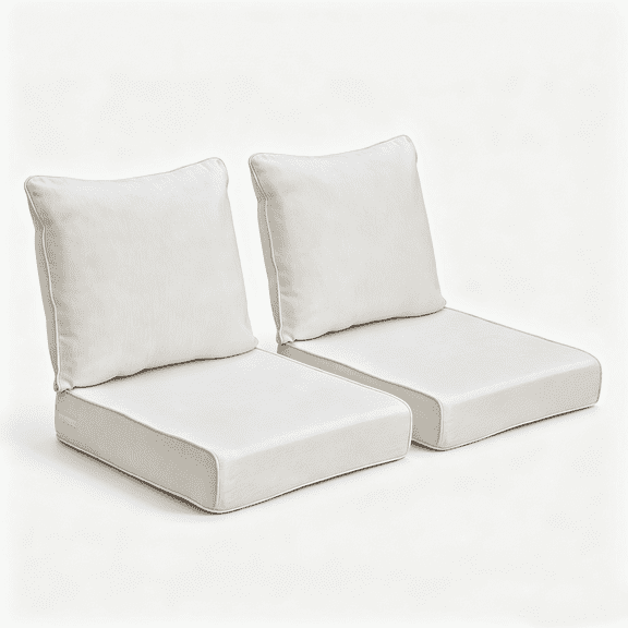 UMI Patio 2-Piece Outdoor Deep Seat Cushion Set,,24 x 22 x 4.3 in Replacement Cushions for Patio Furniture, Wicker Chairs and Sofas, Water-Resistant Fabric,Beige