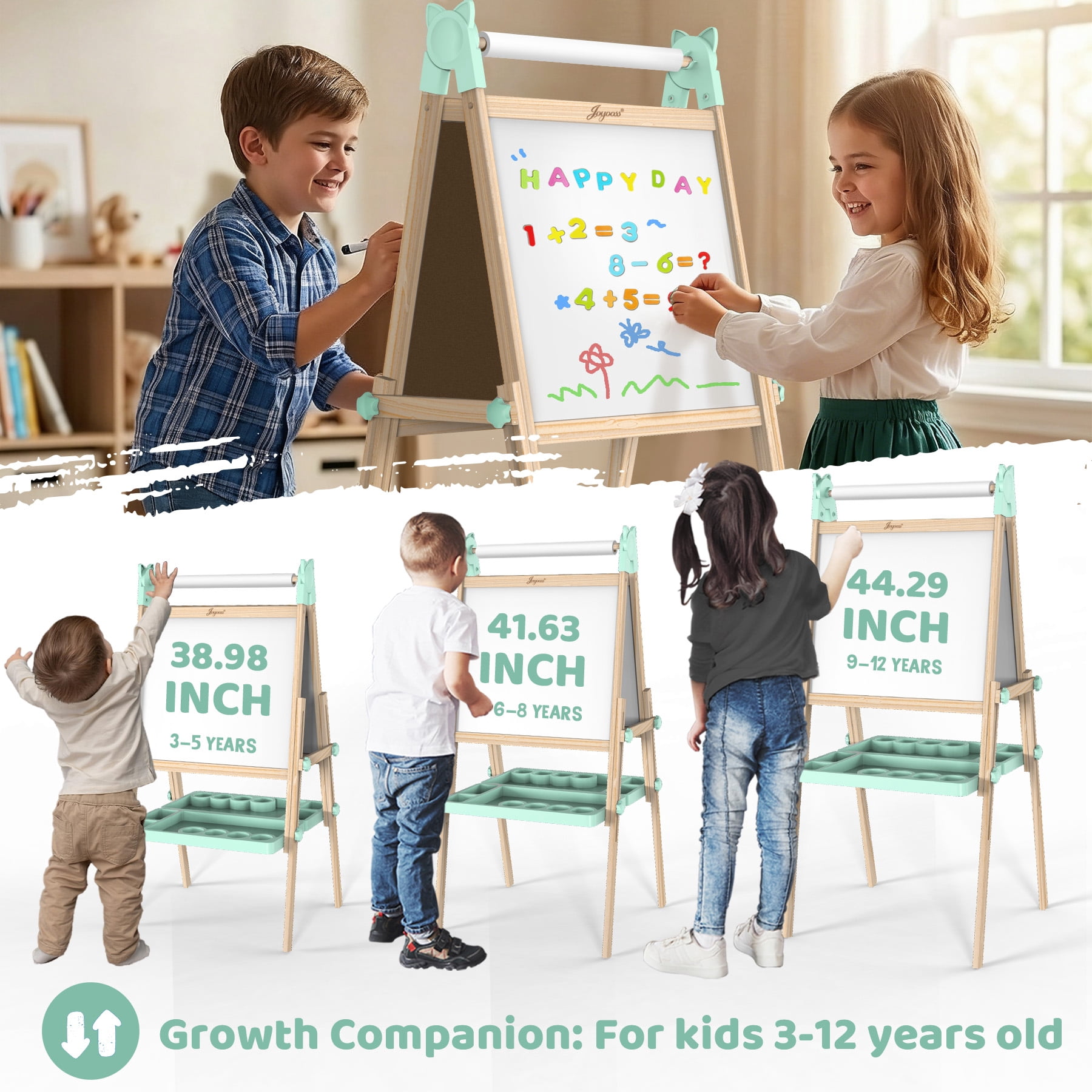 JOYOOSS Easel for Kids Ages 4-8 Easels for Toddlers Art Kids Easel Age 8-12 Wooden Drawing Easels Double-Sided Magnetic Whiteboard Chalkboard with Paper Roll for Kid Dry Erase Board G