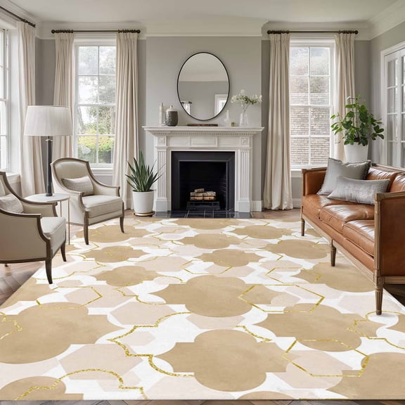 5x7 Area Rugs for Living Room, Light Brown Moroccan Non Slip Area Rugs for Kitchen Bedroom Entryway, Modern Geometric Abstract Art Washable Carpet Runner Rug Floor Mats for Bedroom Home Decor