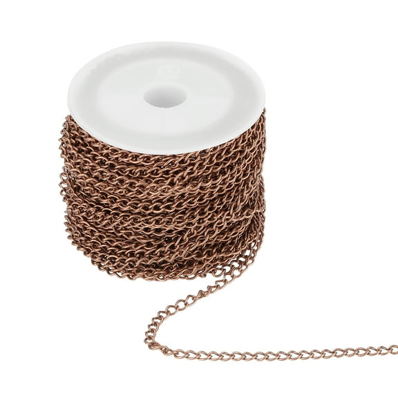 Uxcell 32.8ft Stainless Steel Curb Chain for Necklace Jewelry Making, 4mm Twisted Links Cable Chains Bulk, Bronze Red
