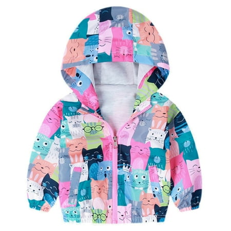 

Autumn Toddler Girls Kitten Windbreaker Hooded Little Girl Jacket Coat