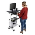 thumbnail image 4 of Stand Up Desk Store Mobile Rolling Adjustable Height Standing Workstation with Printer Shelf and Slideout Keyboard Tray (White Frame/Black Top, 30" Wide), 4 of 5