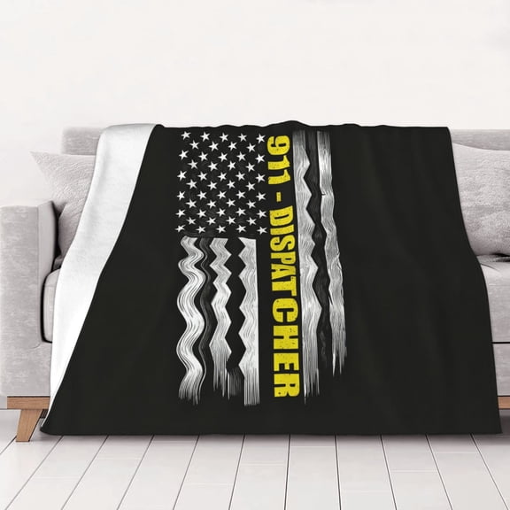 911 Dispatcher Thin Gold Line Flag Throws Blanket Fleece Soft Cozy Warm Plush for Travel Chair Bedroom Living Room Sofa 80"x60"