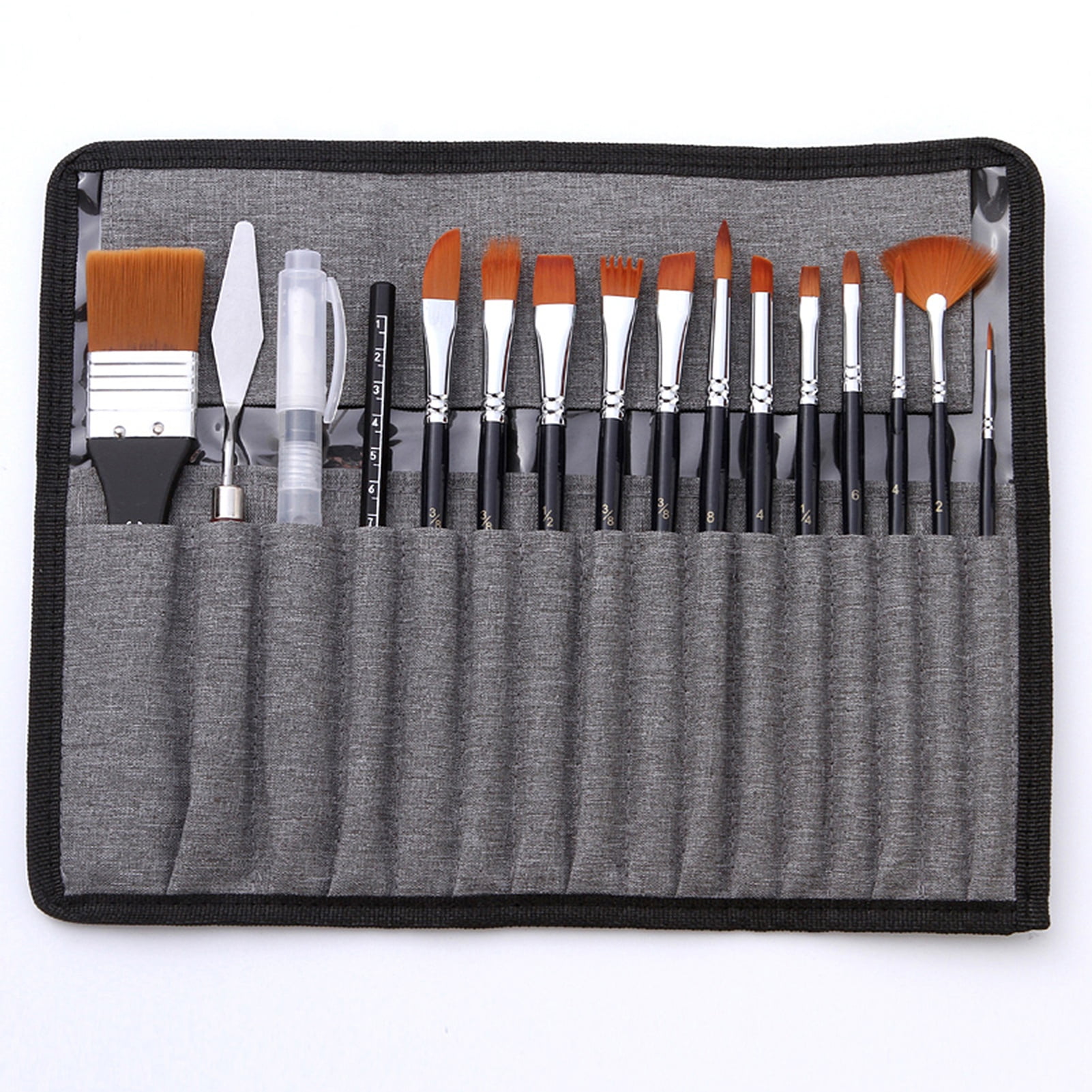 Painting 18pcs Artist Paint Brushes Set Bag Pack With Scraper Watercolor Brush Pen Nylon Hair Delicate Wooden   Handle Paintbrushes Carry Canvas Case Art Supplies Gift For Children