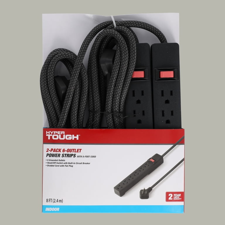 Hyper Tough Indoor 6-Outlet Power Strip with 8ft Braided Cord
