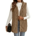 thumbnail image 2 of Fall Winter Women'S Double-Sided Fleece Casual Hooded Cardigan Vest Casual Oversized Warm Button Fleece Vest Brown M, 2 of 8