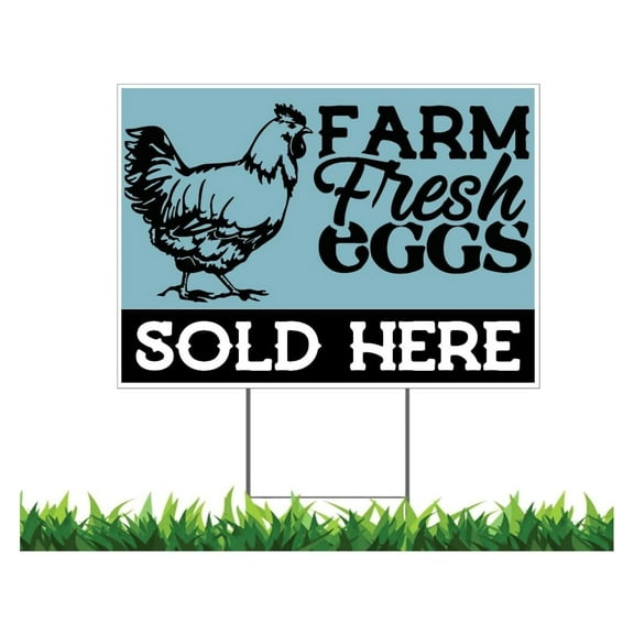 Farm Fresh Eggs Sold Here, Eggs for Sale, V2 12x18" Horizontal Yard Sign (Outdoor, Weatherproof Corrugated Plastic) Metal Stake Included, by