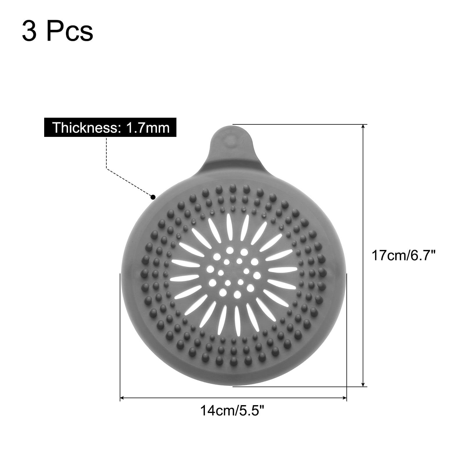 Unique Bargains Shower Drain Hair Catcher Round Cover with Anti-slip Point 5.5" Grey 3Pcs