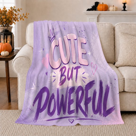 Cute But Powerful Purple Hand-Lettered Empowerment, Festive autumn celebration Scene, Warm Flannel Blanket for Living Room and Reading Nook, Art Lovers autumn celebration Gift, Festive Home Decor