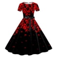 thumbnail image 1 of WILLBEST Robe de Soirée Femme Imprimée Col Rond Manches Courtes Années 1950 Soirée Bal, 1 of 2