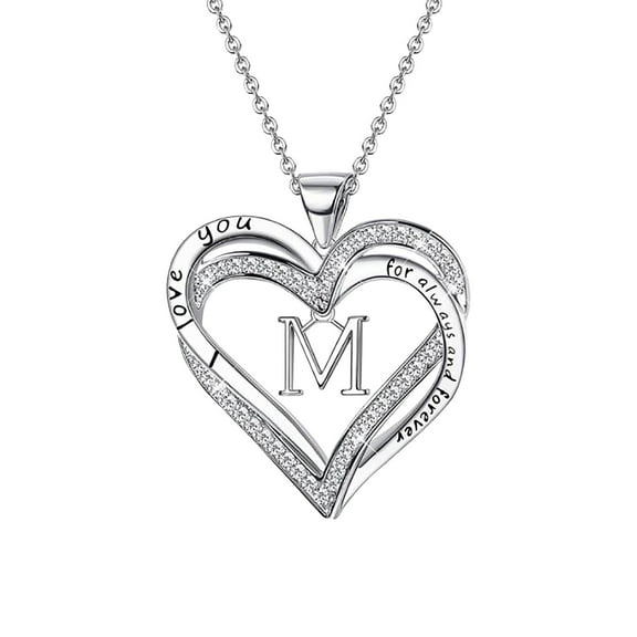 Valentine's Day Gifts for Woman Ladies Double Diamond Necklace With 26 English Letters Couple Necklace Silver M