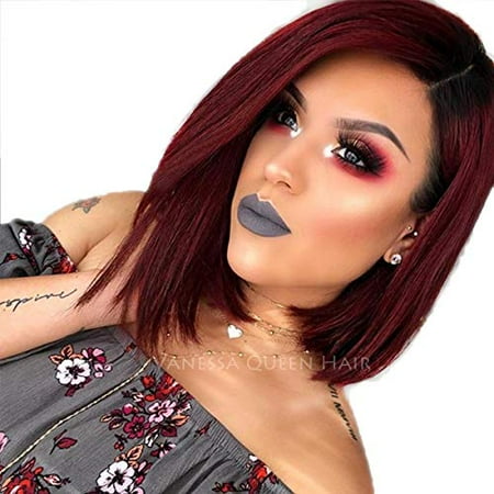 Maycaur Short Straight Full Lace Wigs Ombre Red Lace Front Wigs