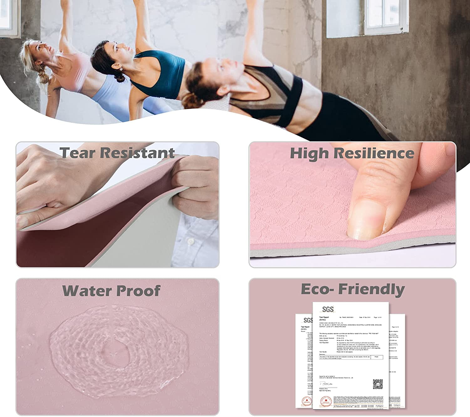 UMINEUX Extra Wide Yoga Mat 1/4" Thickness TPE Yoga Mats Non Slip, Pink