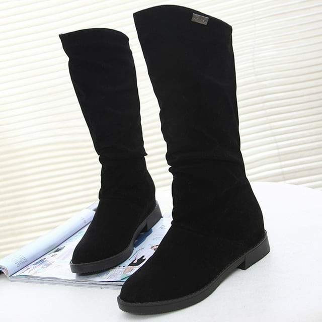 LSLJS Bottes Rondes Rétro Chaudes en Suède à Talon Bas pour Femmes, Bottes Mi-Mollet pour Femmes, Bottes pour Femmes