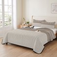 thumbnail image 2 of Quilts Twin XL Size Bedding Set, Brown Striped Lightweight Quilted Comforter, Contemporary Geometric Art Rustic Soft Reversible Bedspread Coverlet with Pillow Covers for All Season, 68" x 98", 2 of 9