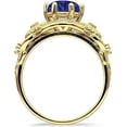 thumbnail image 5 of Art Deco Ring Sunflower Design Round Blue Sapphire Cubic Zirconia Yellow Tone 925 Sterling Silver, Size 5, 5 of 7