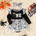 thumbnail image 3 of Newborn Baby My First Halloween Romper Dress Outfits Long Sleeve Ghost Skirt Bodysuit with Cute Headband Set 0-24 Months, 3 of 8