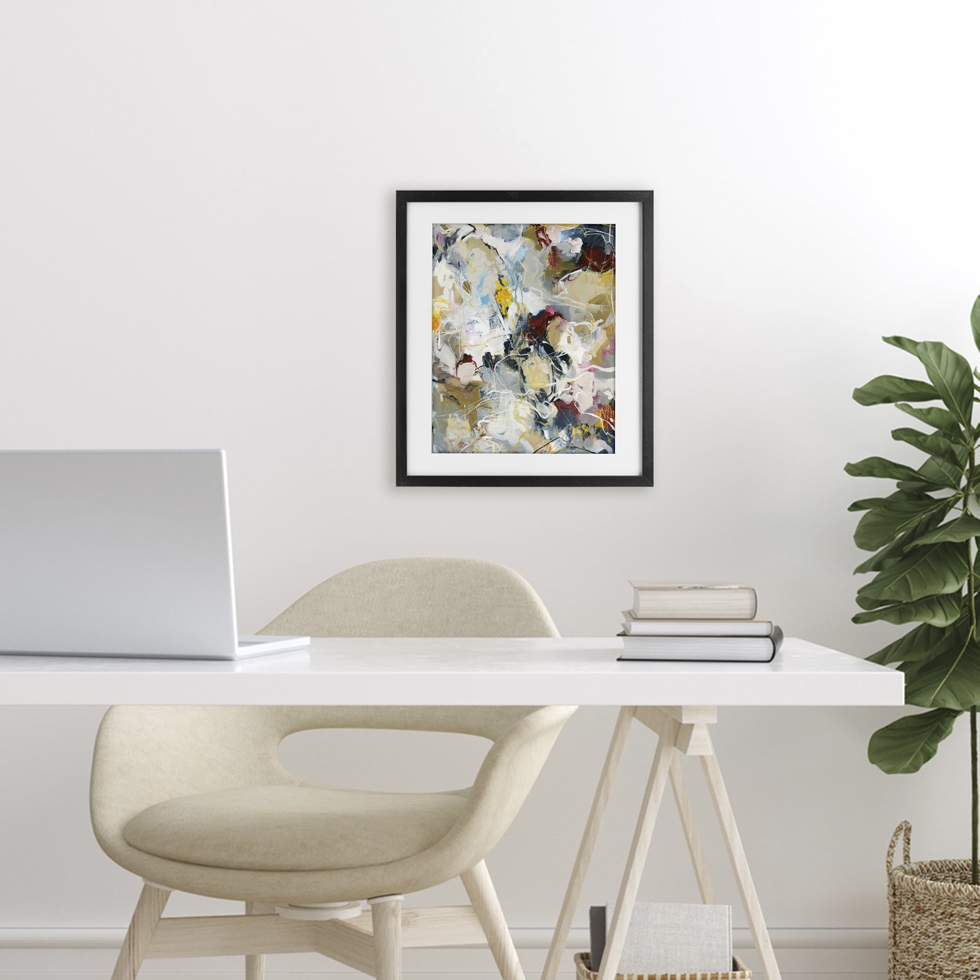 Energetic Frequency Abstract Black Framed Print Under Glass, design by Design Fabrikken