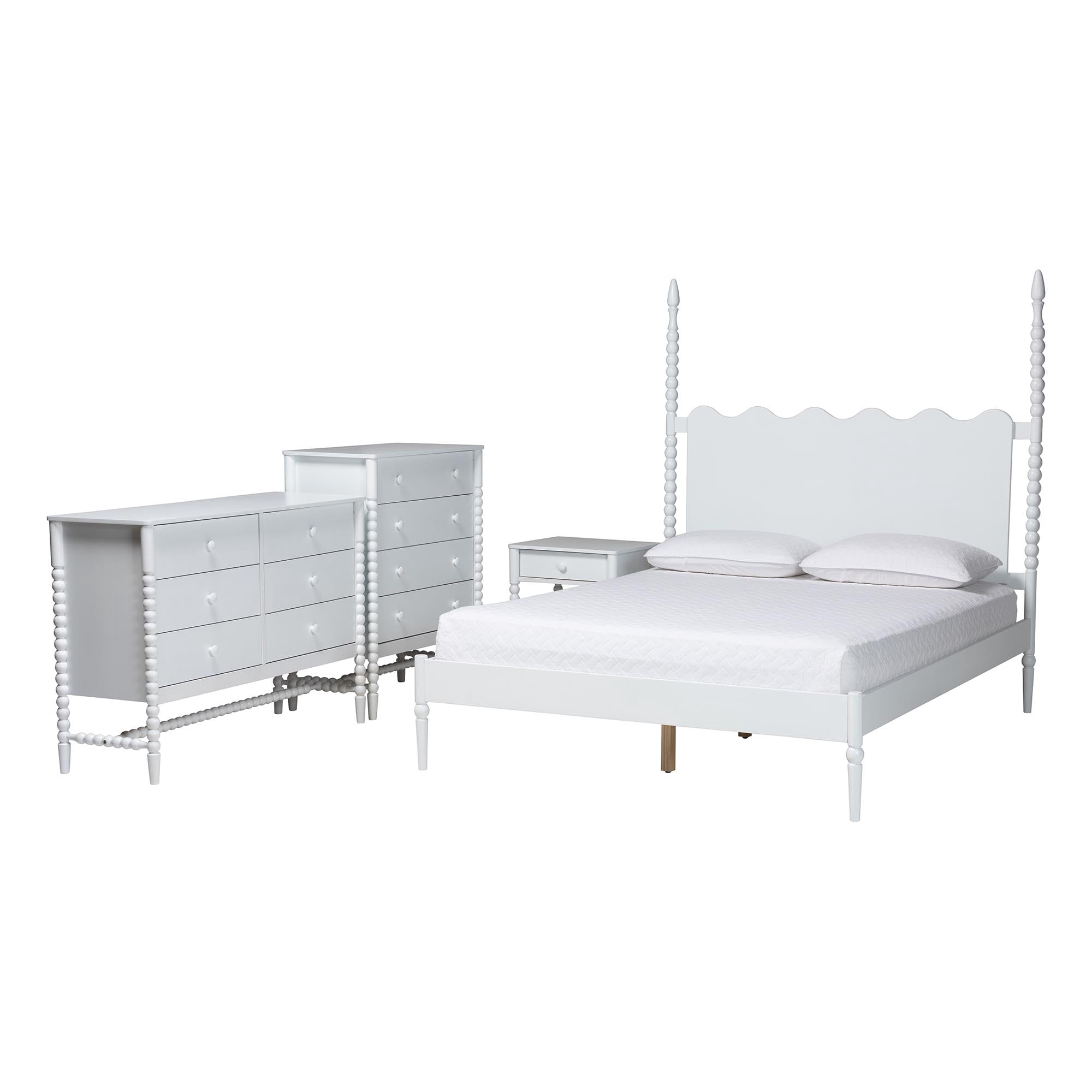 Baxton Studio Brantley Modern Farmhouse Bedroom Set, Queen, 4-Piece, White