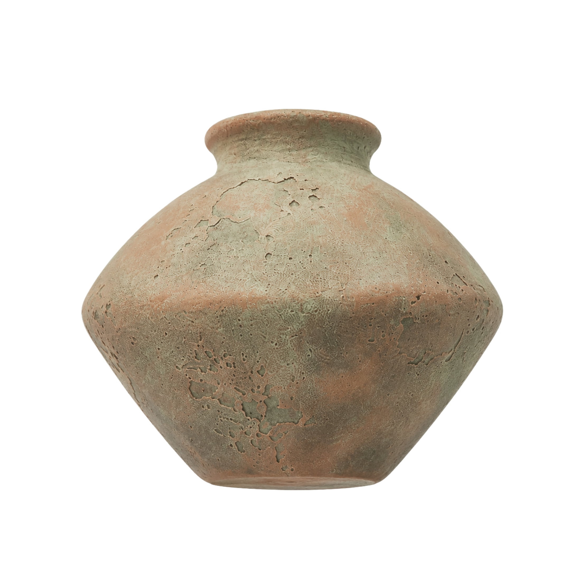 DecMode 7" Antique Style Textured Beige Ceramic Vase