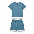 thumbnail image 5 of Bmisegm Toddler Boy Outfits Soft Comfortable Two Piece Loungewear for Kids Daily Wear And Home Relaxation Casual Short Sets Blue,7-8 Years, 5 of 5