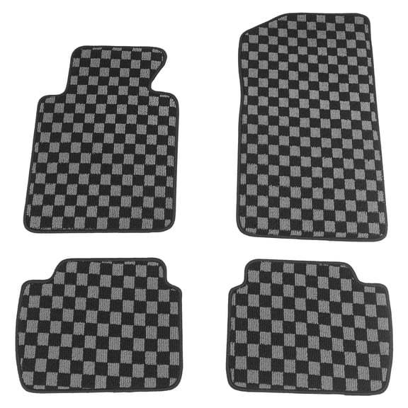 Ikon Motorsports Loop Pile Tufted Car Floor Mats Fits BMW E46 3-Series 1999-2005 & M3 Coupe 2001-2006, Checkered Grey Black Plaid, All weather Carpets