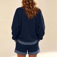 thumbnail image 4 of Women's 2 Piece Outfits Sweatshirt and Shorts Sets Long Sleeve Crew Neck Lounge Matching Sets with Pockets Plaid Trim Casual Pajama Set Blue, 4 of 5