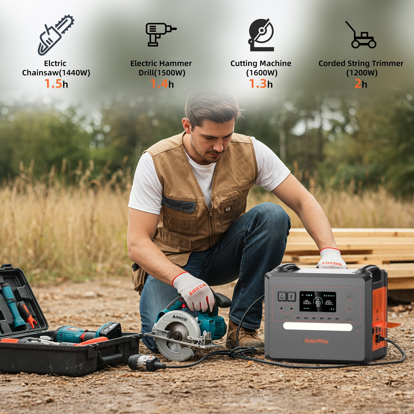 SolarPlay Q2402M 2500W Solar Generator, 2304Wh LiFePO4 Power Station, Portable Solar Generator with 400W Solar Panel for Home Backup, Off-Grid Living, Best Camping Power Station