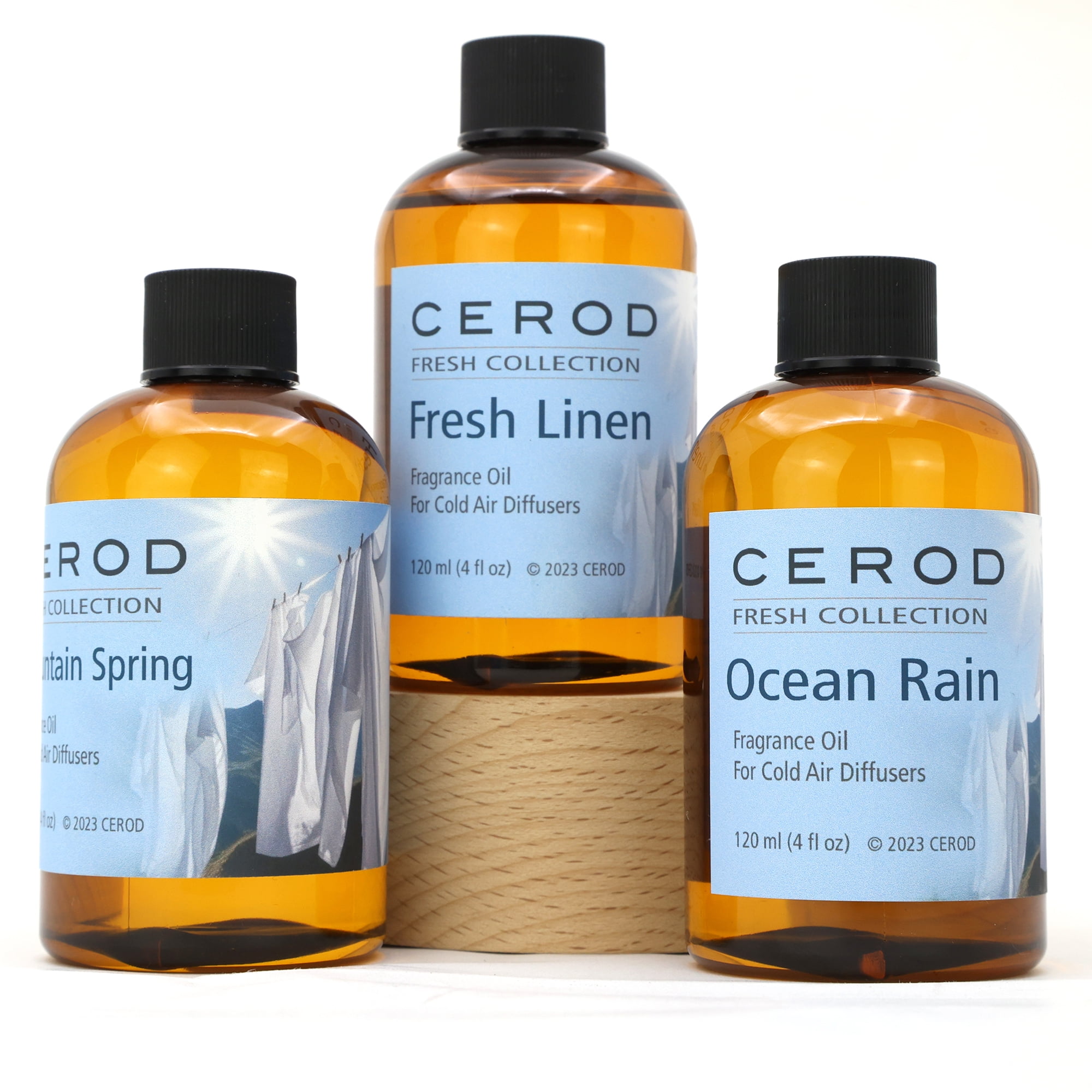 CEROD – Fresh Collection Scents Set (3) - Diffuser Oil for Cold Air Waterless Diffusers - Fresh Linen, Mountain Spring, Ocean Rain- Aromatherapy Essential Oil Scents for Home & Office (3)