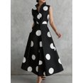 thumbnail image 5 of Women Sleeveless Polka Dot Maxi Dress Black and White V-Neck Button Front, 5 of 10
