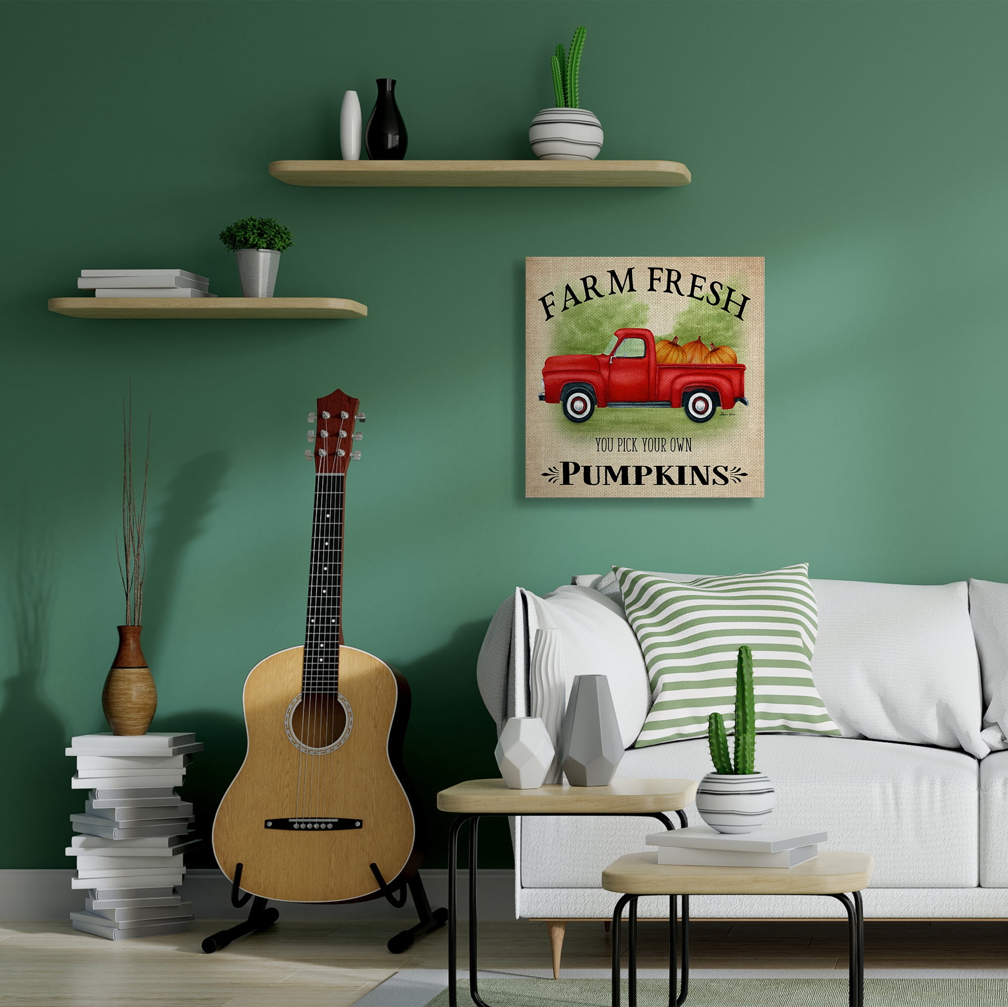 Stupell Industries Farm Fresh Pumpkins Red Farm Truck Illustration Canvas Design by Sheri Hart
